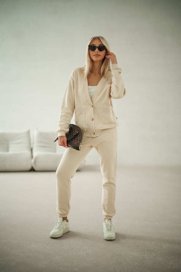 Bluza kardigan z kieszeniami - jasny beż