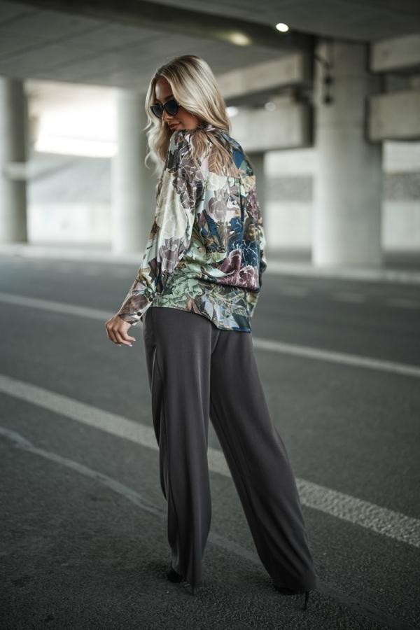 Koszula damska z printem kwiatowym elegancka na guziki modna bluzka