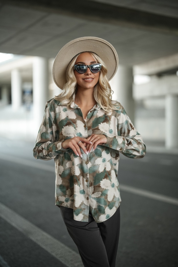 Koszula damska 100% wiskoza z printem elegancka bluzka na guziki