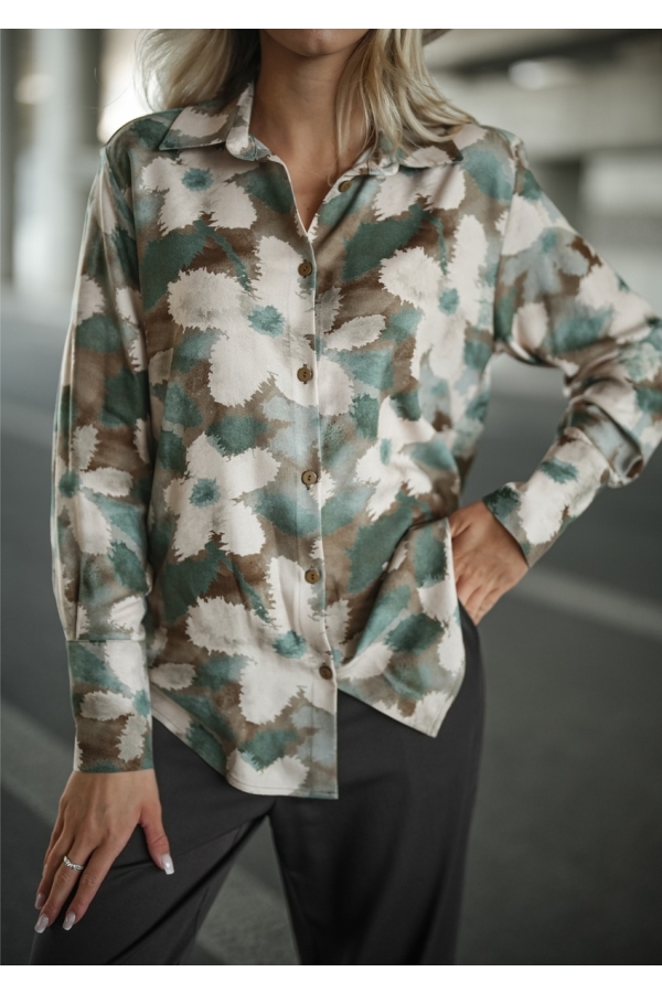 Koszula damska 100% wiskoza z printem elegancka bluzka na guziki
