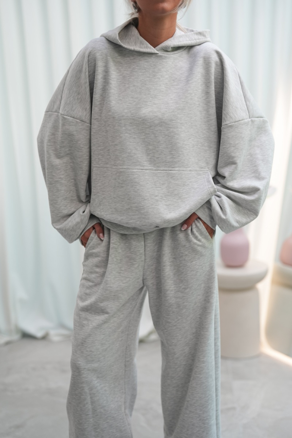 Bluza dresowa damska z kapturem oversize szeroka bawełniana z pętelki viralowa szara