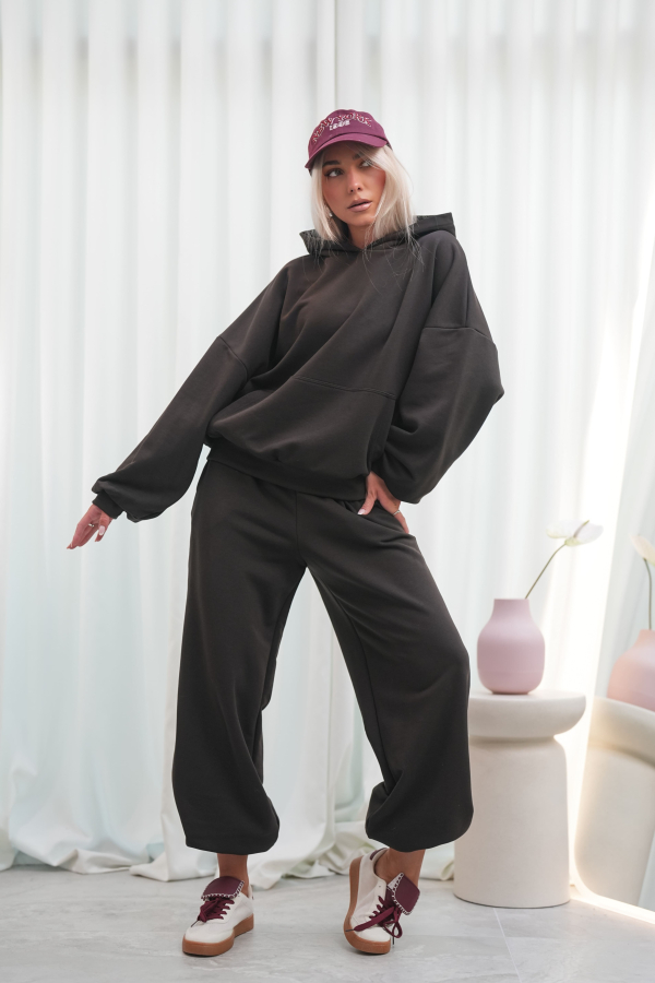 Komplet dresowy damski viralowa oversize bluza spodnie baggy bawełniane z pętelki fango