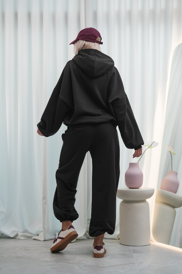 Bluza dresowa damska z kapturem oversize szeroka bawełniana z pętelki viralowa dark chocolate
