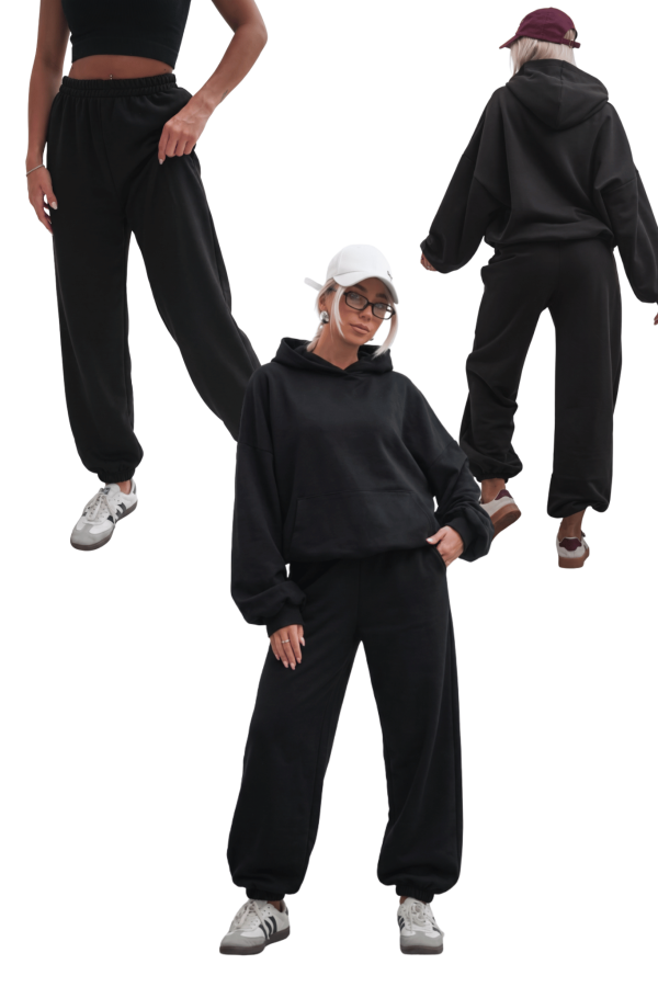 Komplet dresowy damski viralowa oversize bluza spodnie baggy bawełniane z pętelki czarny