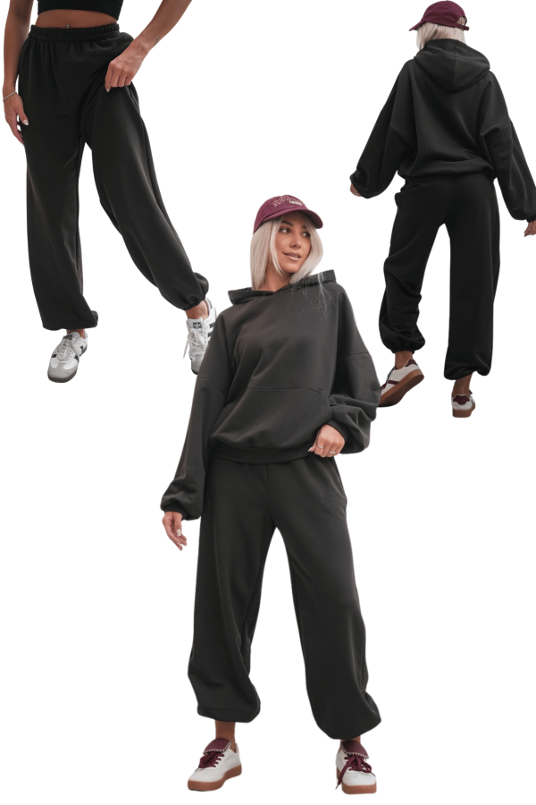 Komplet dresowy damski viralowa oversize bluza spodnie baggy bawełniane z pętelki dark chocolate