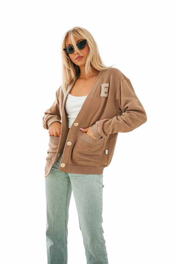 Kardigan Damski Luźny Fason z Kieszeniami Must Have - Mocca